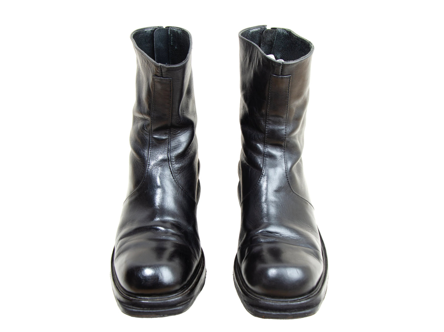 1990s archive Dirk Bikkembergs black leather back zip ankle boots / Wedge platform mountaineering boots / Dirk Bikkembergs ski boots