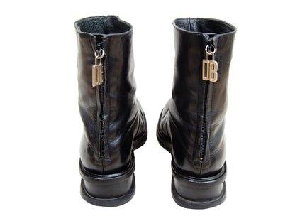 1990s archive Dirk Bikkembergs black leather back zip ankle boots / Wedge platform mountaineering boots / Dirk Bikkembergs ski boots