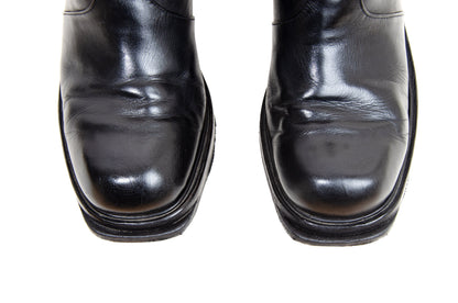 1990s archive Dirk Bikkembergs black leather back zip ankle boots / Wedge platform mountaineering boots / Dirk Bikkembergs ski boots