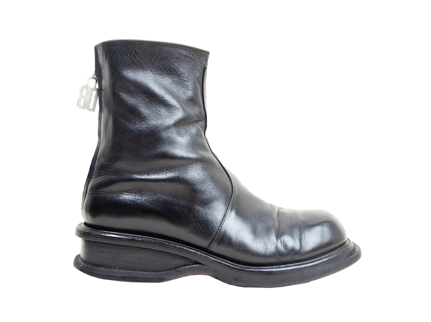 1990s archive Dirk Bikkembergs black leather back zip ankle boots / Wedge platform mountaineering boots / Dirk Bikkembergs ski boots