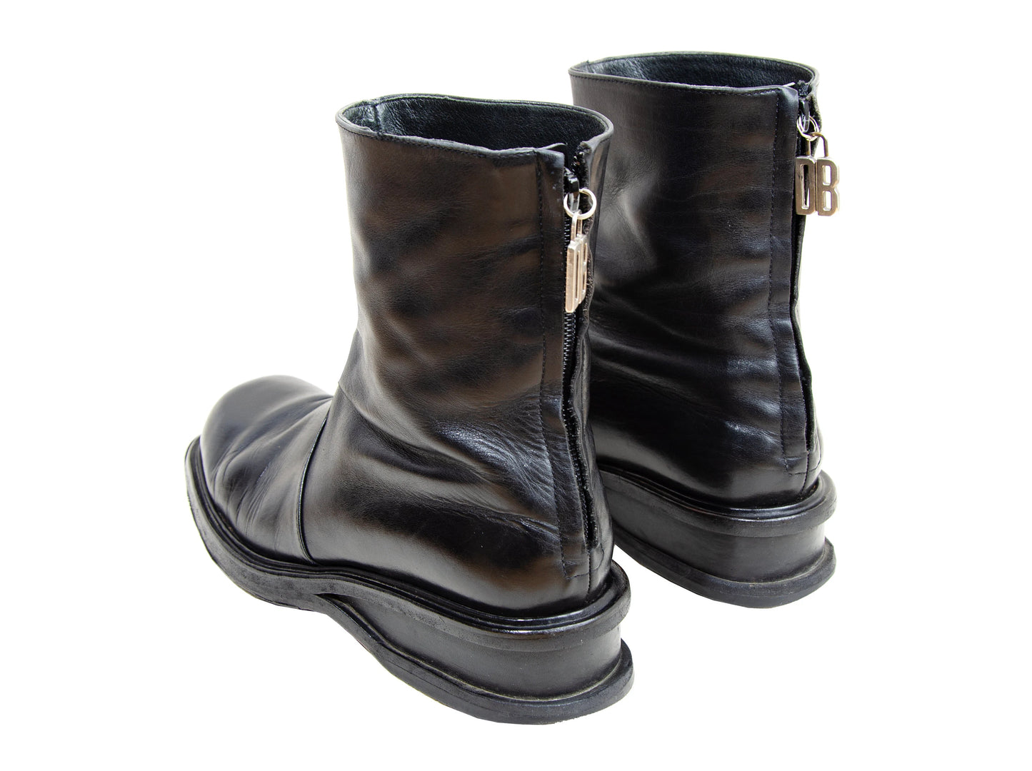 1990s archive Dirk Bikkembergs black leather back zip ankle boots / Wedge platform mountaineering boots / Dirk Bikkembergs ski boots