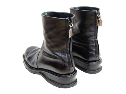 1990s archive Dirk Bikkembergs black leather back zip ankle boots / Wedge platform mountaineering boots / Dirk Bikkembergs ski boots