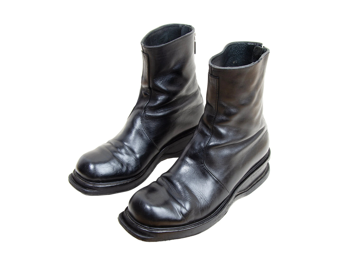 1990s archive Dirk Bikkembergs black leather back zip ankle boots / Wedge platform mountaineering boots / Dirk Bikkembergs ski boots
