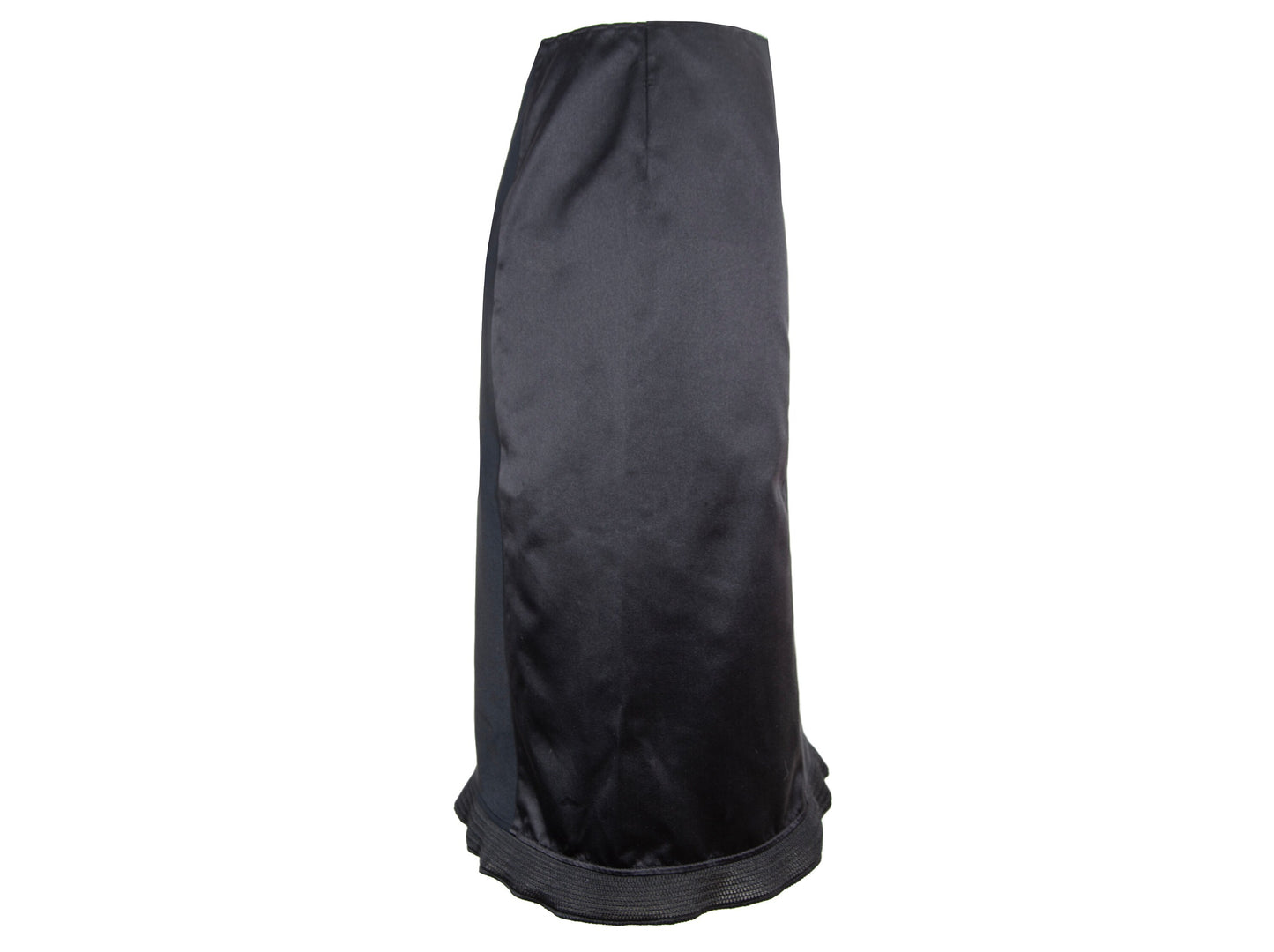 1999 Miu Miu technical silk satin and neoprene black skirt / 90s Miu Miu black silk mesh trim midi skirt / Made in Italy