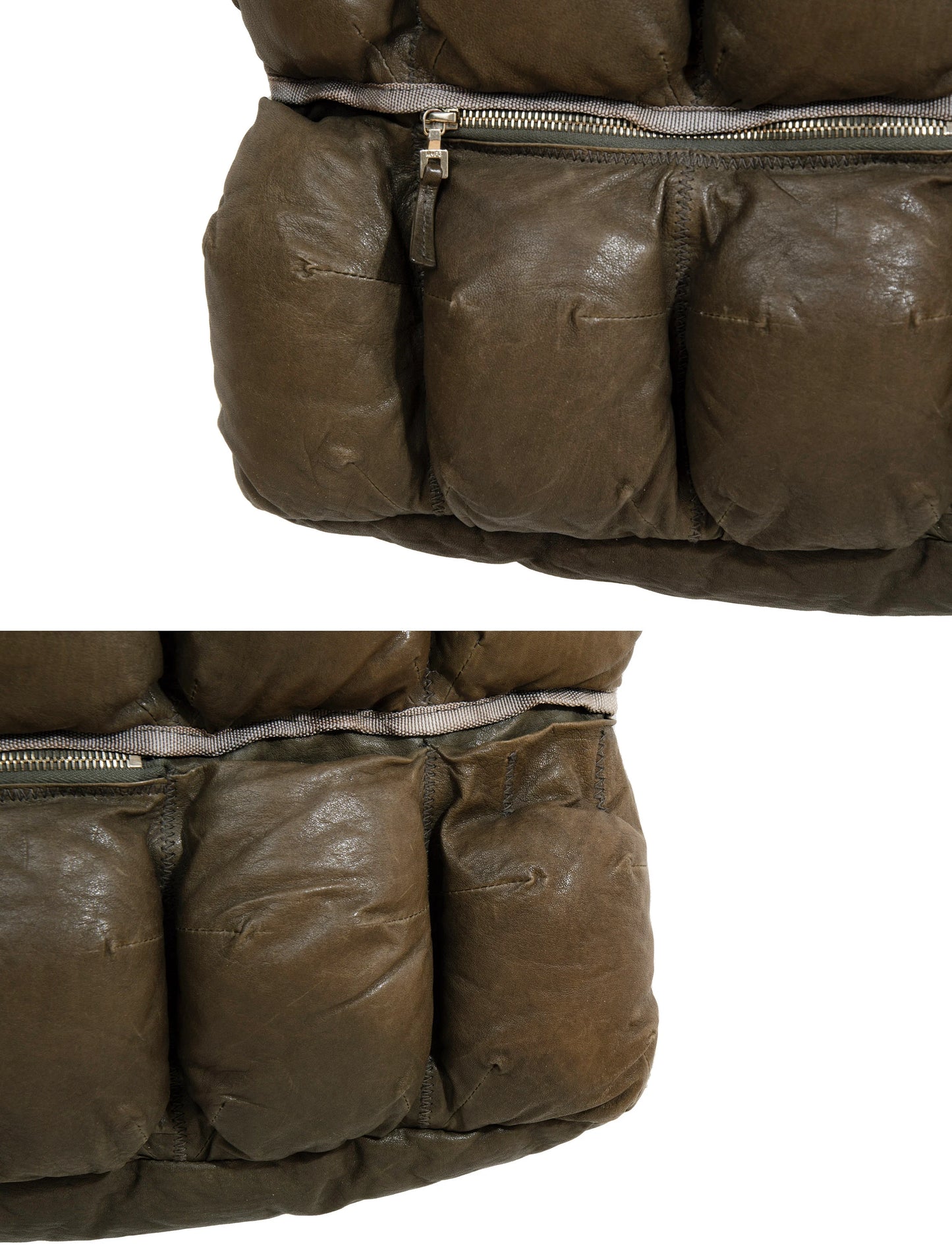 Marithé + François Girbaud Pokachu padded leather bag / Girbaud brown leather puffer tote bag