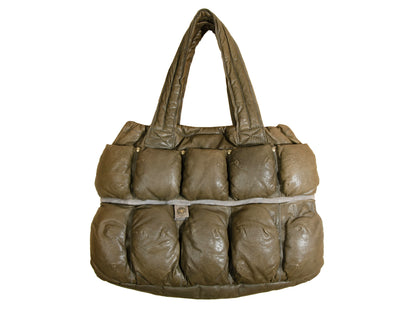 Marithé + François Girbaud Pokachu padded leather bag / Girbaud brown leather puffer tote bag