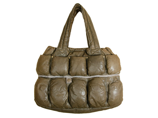 Marithé + François Girbaud Pokachu padded leather bag / Girbaud brown leather puffer tote bag