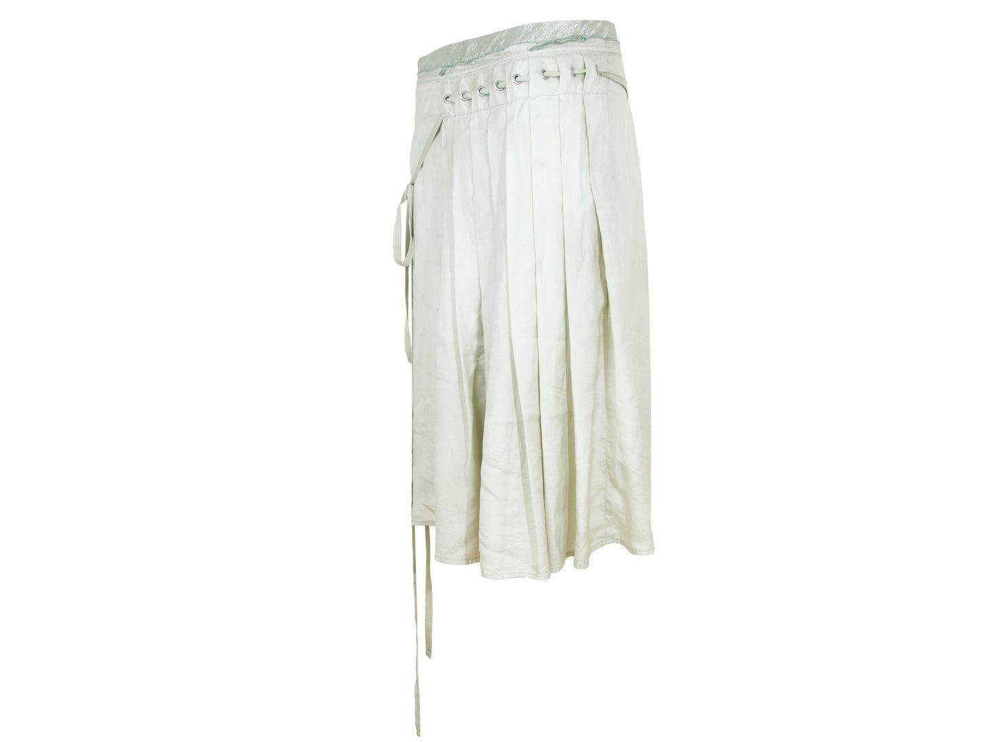 90s Prada silk satin pleated midi wrap skirt / Pale green shiny satin flowy silk skirt / Made in Italy