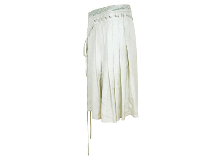 90s Prada silk satin pleated midi wrap skirt / Pale green shiny satin flowy silk skirt / Made in Italy