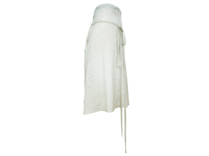 90s Prada silk satin pleated midi wrap skirt / Pale green shiny satin flowy silk skirt / Made in Italy