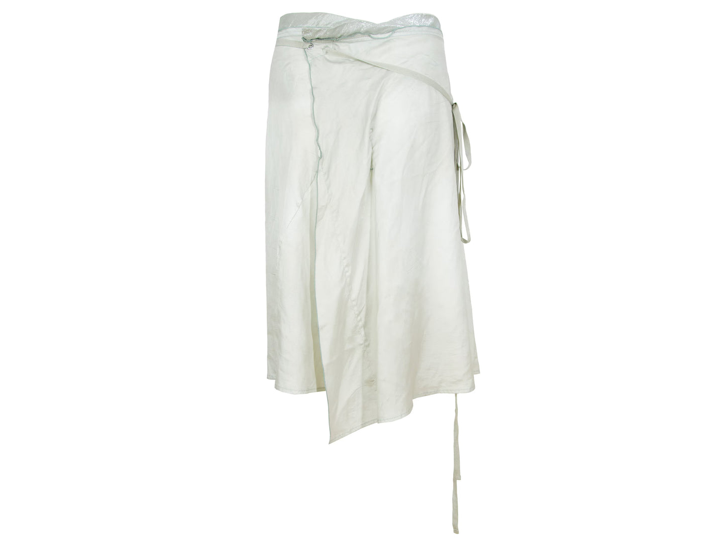 90s Prada silk satin pleated midi wrap skirt / Pale green shiny satin flowy silk skirt / Made in Italy