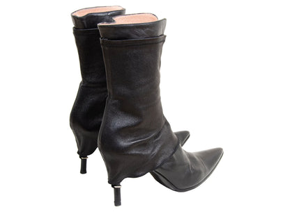 90s Dirk Bikkembergs black leather stiletto gaiter boots