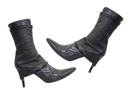 90s Dirk Bikkembergs black leather stiletto gaiter boots