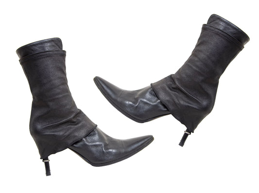 90s Dirk Bikkembergs black leather stiletto gaiter boots