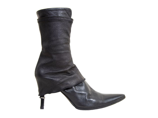 90s Dirk Bikkembergs black leather stiletto gaiter boots