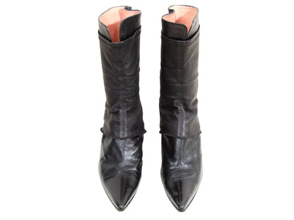 90s Dirk Bikkembergs black leather stiletto gaiter boots