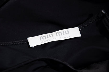 1999 Miu Miu technical silk satin and neoprene black skirt / 90s Miu Miu black silk mesh trim midi skirt / Made in Italy