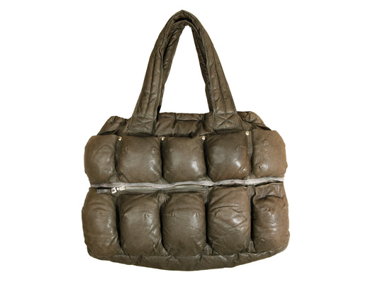 Marithé + François Girbaud Pokachu padded leather bag / Girbaud brown leather puffer tote bag