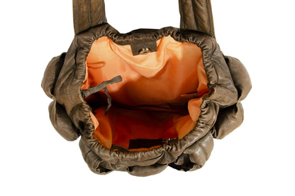 Marithé + François Girbaud Pokachu padded leather bag / Girbaud brown leather puffer tote bag