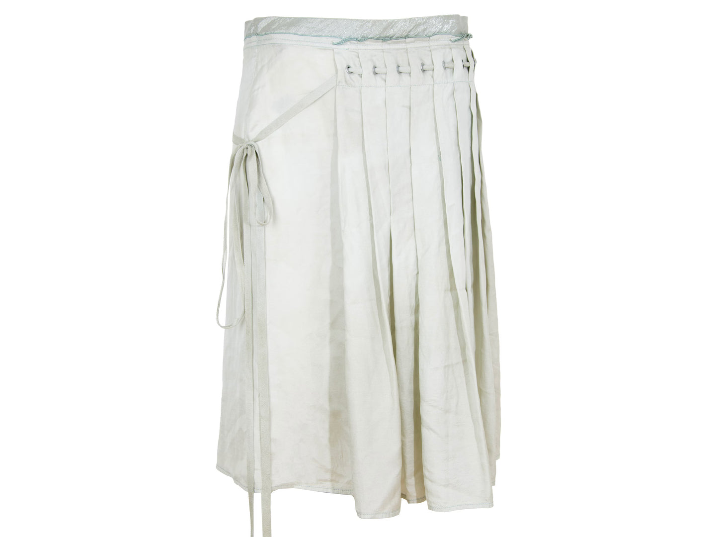 90s Prada silk satin pleated midi wrap skirt / Pale green shiny satin flowy silk skirt / Made in Italy