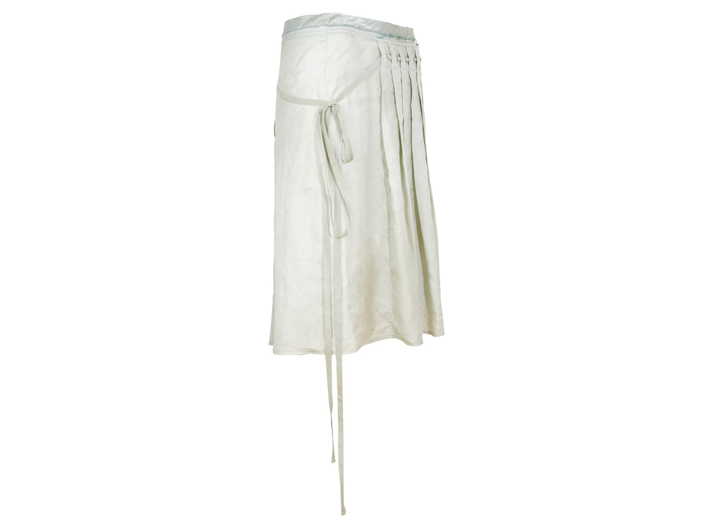 90s Prada silk satin pleated midi wrap skirt / Pale green shiny satin flowy silk skirt / Made in Italy