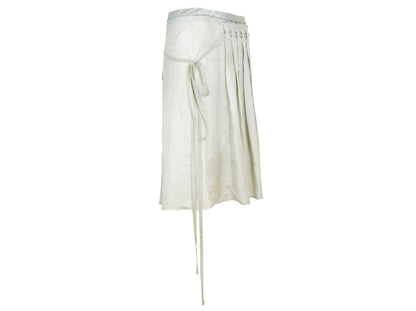 90s Prada silk satin pleated midi wrap skirt / Pale green shiny satin flowy silk skirt / Made in Italy