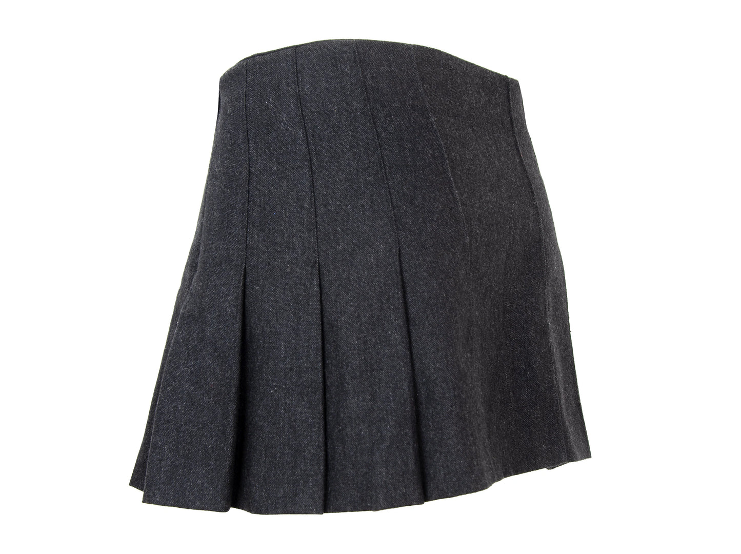 90s Dolce & Gabbana charcoal grey wool mini pleated skirt / Black leather buckles dark grey woolen over the knee skirt / Made in Italy