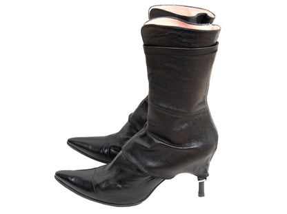 90s Dirk Bikkembergs black leather stiletto gaiter boots