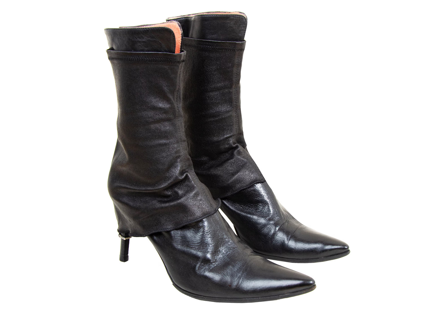 90s Dirk Bikkembergs black leather stiletto gaiter boots