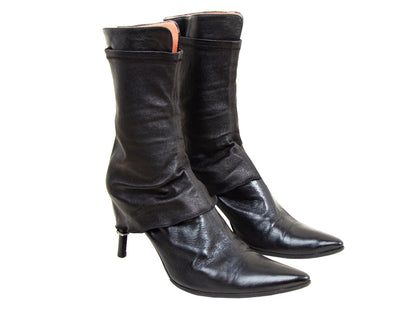 90s Dirk Bikkembergs black leather stiletto gaiter boots