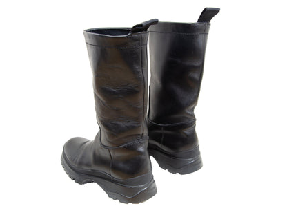 Prada black leather chunky lug sole boots / Prada minimalist chunky track sole combat boots / Prada sport Linea Rossa Vibram boots