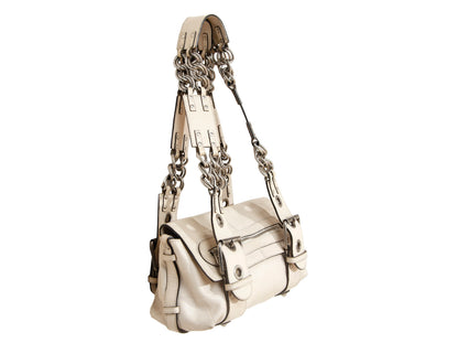 Vintage Chloé off white embossed leather chain strap bag / 2004 Chloé leather and oversized chains bag / Made in Italy