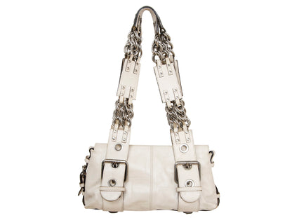 Vintage Chloé off white embossed leather chain strap bag / 2004 Chloé leather and oversized chains bag / Made in Italy
