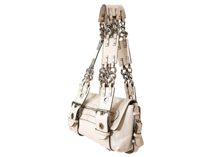 Vintage Chloé off white embossed leather chain strap bag / 2004 Chloé leather and oversized chains bag / Made in Italy