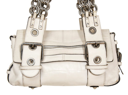Vintage Chloé off white embossed leather chain strap bag / 2004 Chloé leather and oversized chains bag / Made in Italy