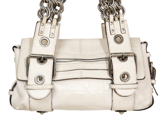 Vintage Chloé off white embossed leather chain strap bag / 2004 Chloé leather and oversized chains bag / Made in Italy