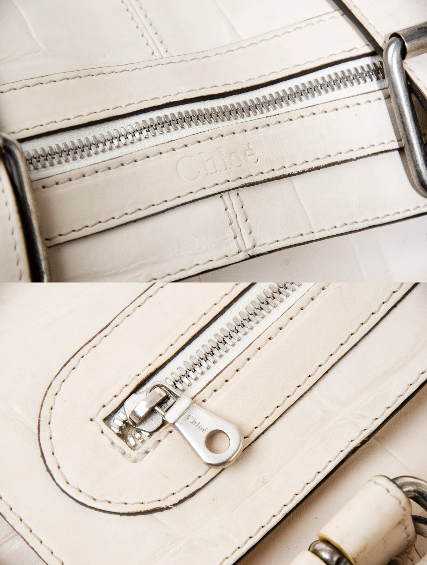 Vintage Chloé off white embossed leather chain strap bag / 2004 Chloé leather and oversized chains bag / Made in Italy