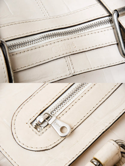Vintage Chloé off white embossed leather chain strap bag / 2004 Chloé leather and oversized chains bag / Made in Italy