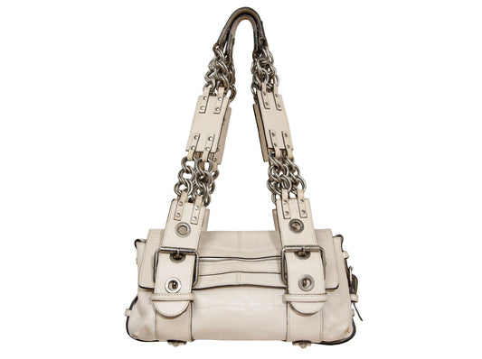 Vintage Chloé off white embossed leather chain strap bag / 2004 Chloé leather and oversized chains bag / Made in Italy