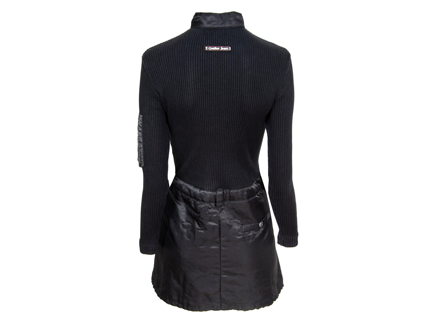 90s Jean Paul Gaultier long sleeves cargo pockets sweater dress / 1990s Gaultier black knit and nylon multi pockets mock neck tunic