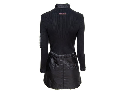 90s Jean Paul Gaultier long sleeves cargo pockets sweater dress / 1990s Gaultier black knit and nylon multi pockets mock neck tunic
