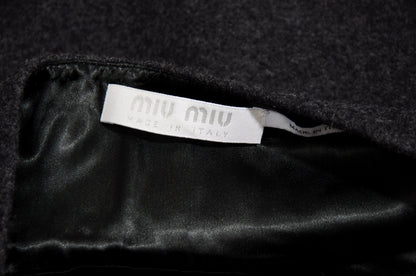 90s Miu Miu low rise dark grey wool mini skirt / Miu Miu low waist short above the knee skirt