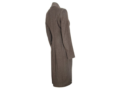 90s Amaya Arzuaga avant garde brown striped coat / Deformed raw edge long wool jacket / Made in Spain