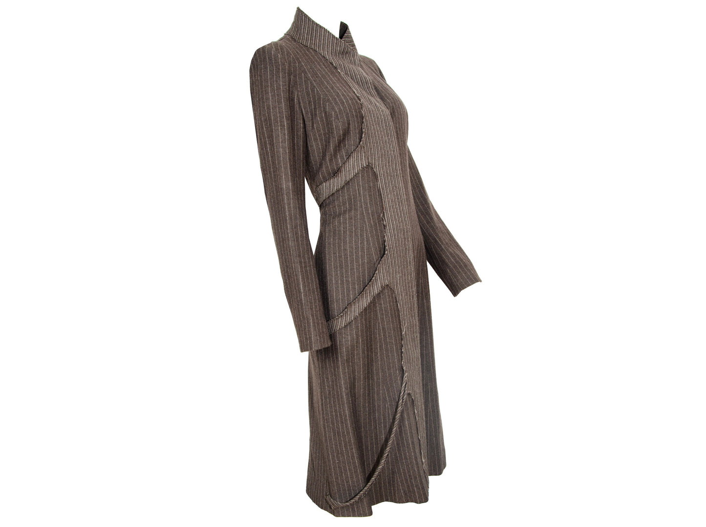 90s Amaya Arzuaga avant garde brown striped coat / Deformed raw edge long wool jacket / Made in Spain