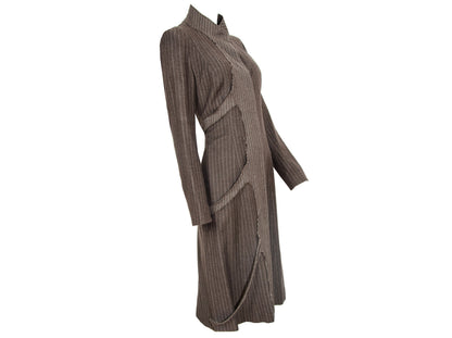 90s Amaya Arzuaga avant garde brown striped coat / Deformed raw edge long wool jacket / Made in Spain