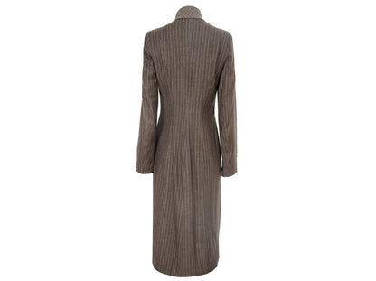 90s Amaya Arzuaga avant garde brown striped coat / Deformed raw edge long wool jacket / Made in Spain