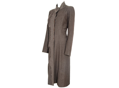90s Amaya Arzuaga avant garde brown striped coat / Deformed raw edge long wool jacket / Made in Spain