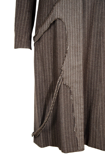 90s Amaya Arzuaga avant garde brown striped coat / Deformed raw edge long wool jacket / Made in Spain