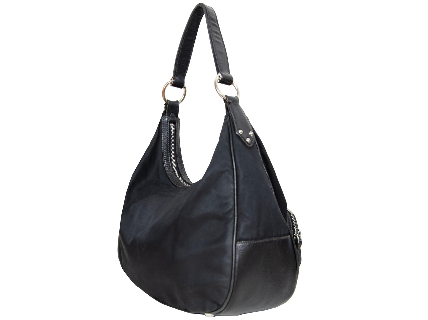 90s Prada black nylon and leather shoulder bag