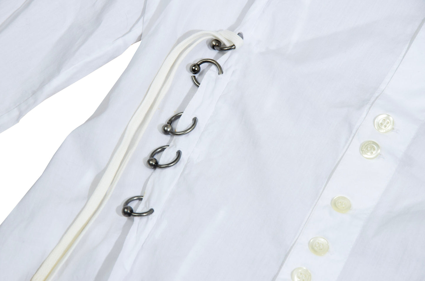 S/S 2003 Dirk Bikkembergs piercing button up white shirt / New Old Stock Bikkembergs archive long sleeves ring details shirt / Made in Italy